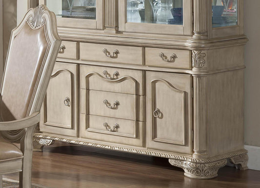 Veronica Antique White Traditional Style Dining Buffet in Champagne finish Wood