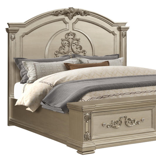 Alicia Transitional Style King Bed in Beige finish Wood