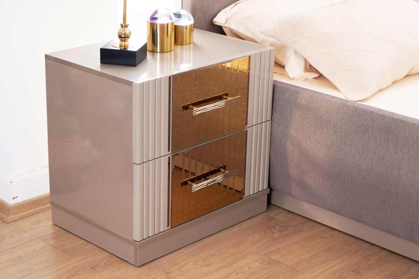 Lorenzo Gold Detailed Nightstand made with Wood