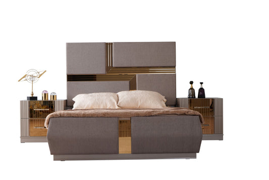 Lorenzo Gold Detailed Tufted Upholstery King Bed made with Wood