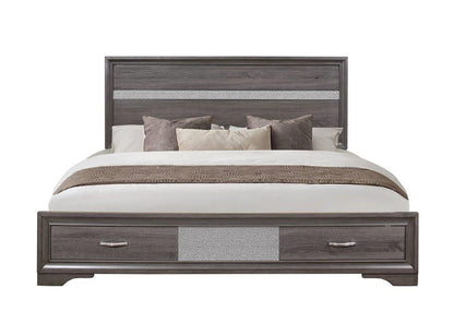 Seville Grey Wood and Veneer Modern Storage Panel Bed