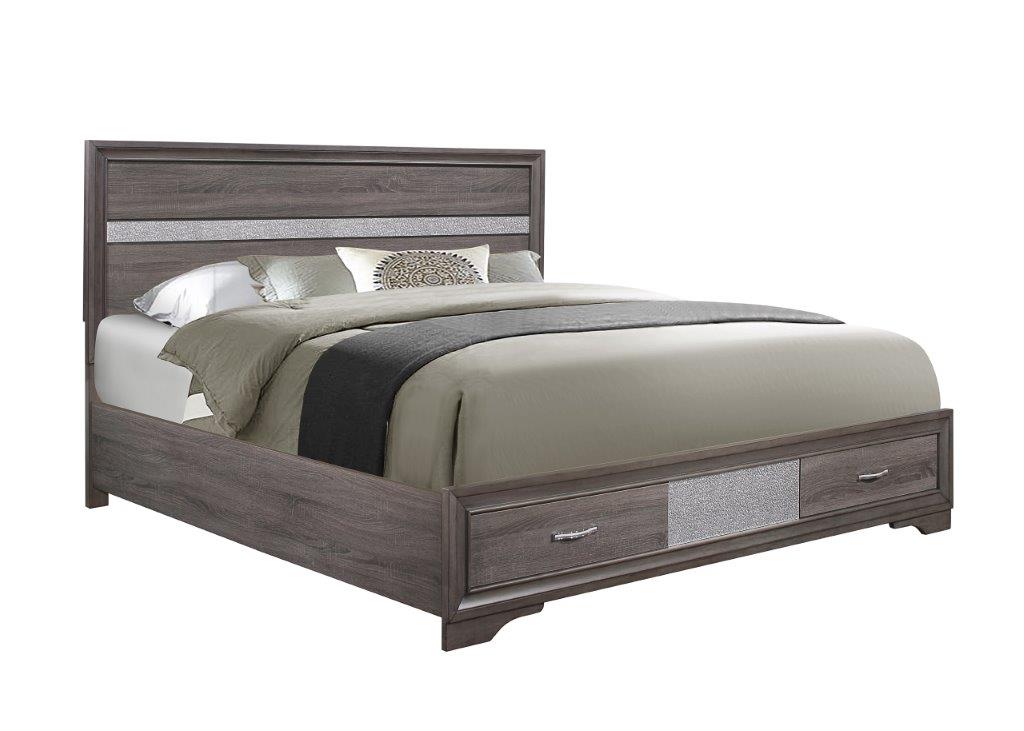 Seville Grey Wood and Veneer Modern Storage Panel Bed