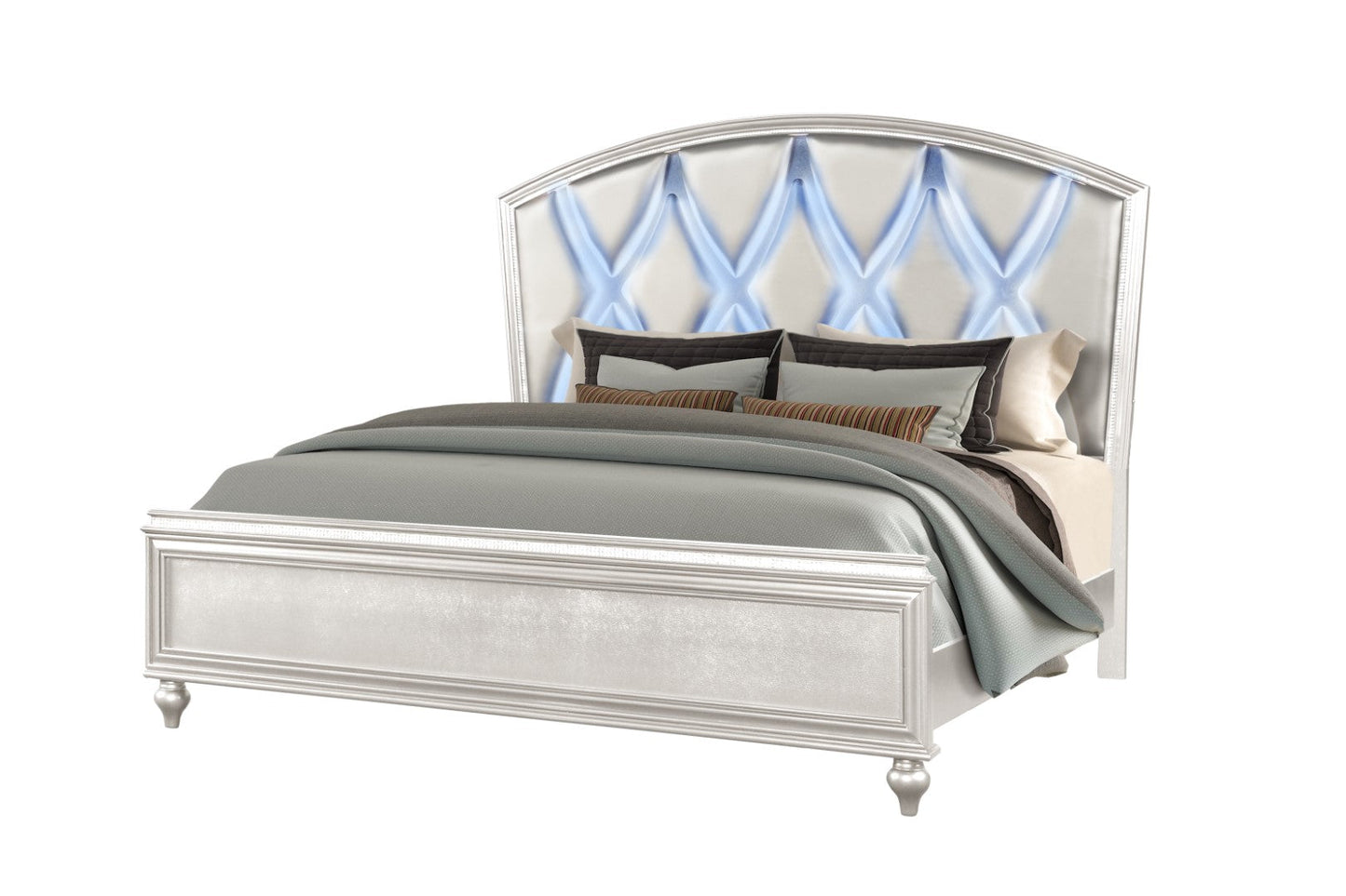 Galaxy Home Ginger King Size LED Bed made with Wood White MDF