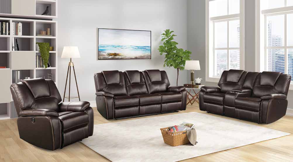 Galaxy Home Hong Kong 3 Piece Power Reclining Sofa Set made with Faux Leather Brown Faux Leather