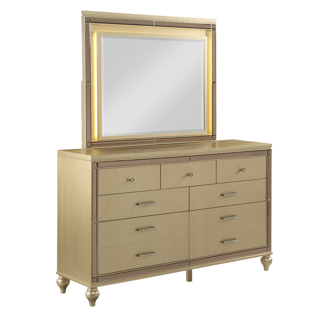 Galaxy Home Sterling Mirror Framed Dresser Gold Gold Solid + Manufactured Wood