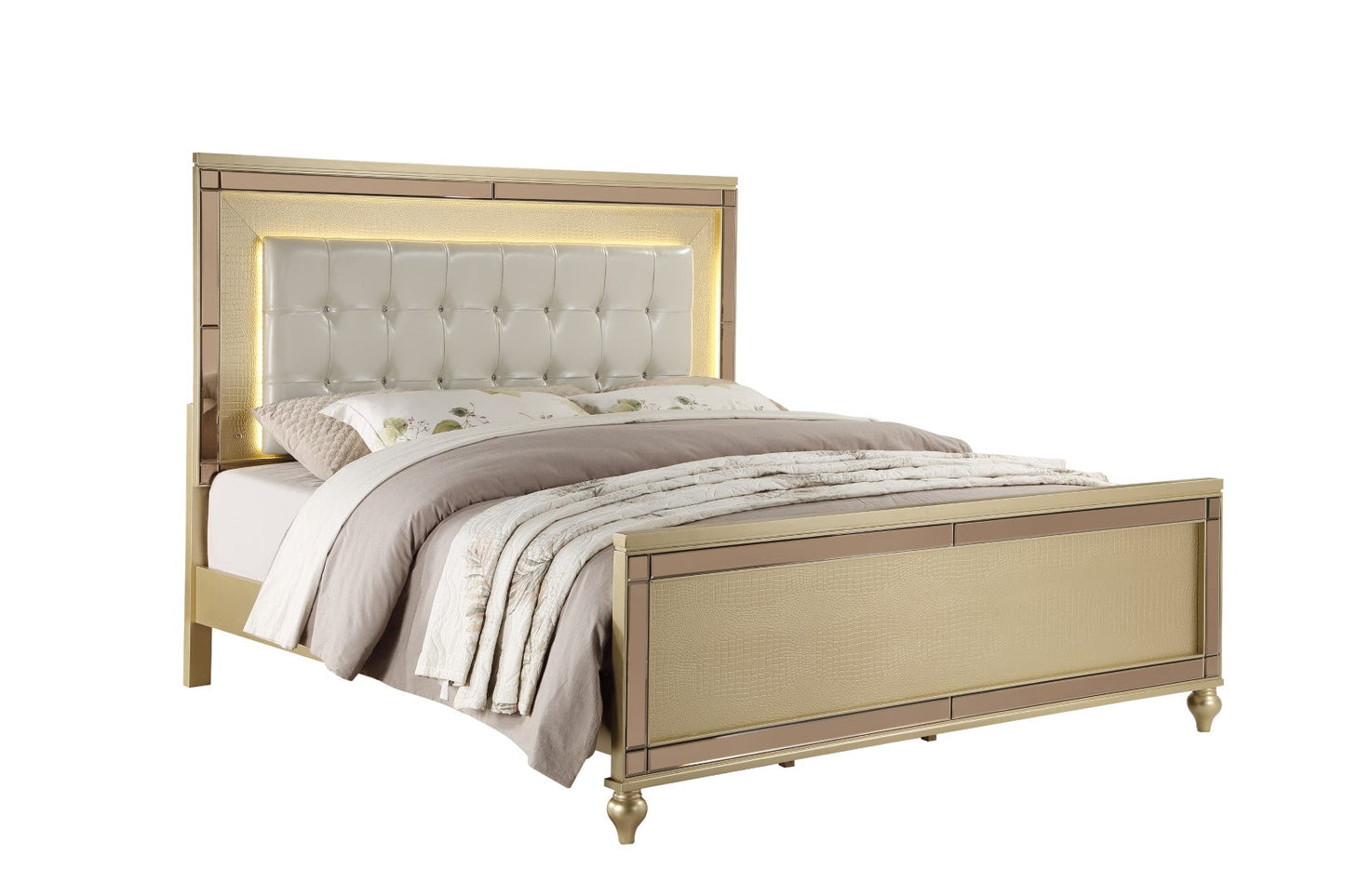 Galaxy Home Sterling Queen Size LED Bed Made with Wood Gold Solid + Manufactured Wood