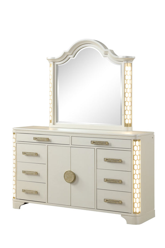 Galaxy Home Jasmine Dresser LED with Light Made with Wood Beige Wood