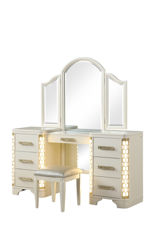 Galaxy Home Jasmine Vanity with LED Light Made with Wood Beige Wood