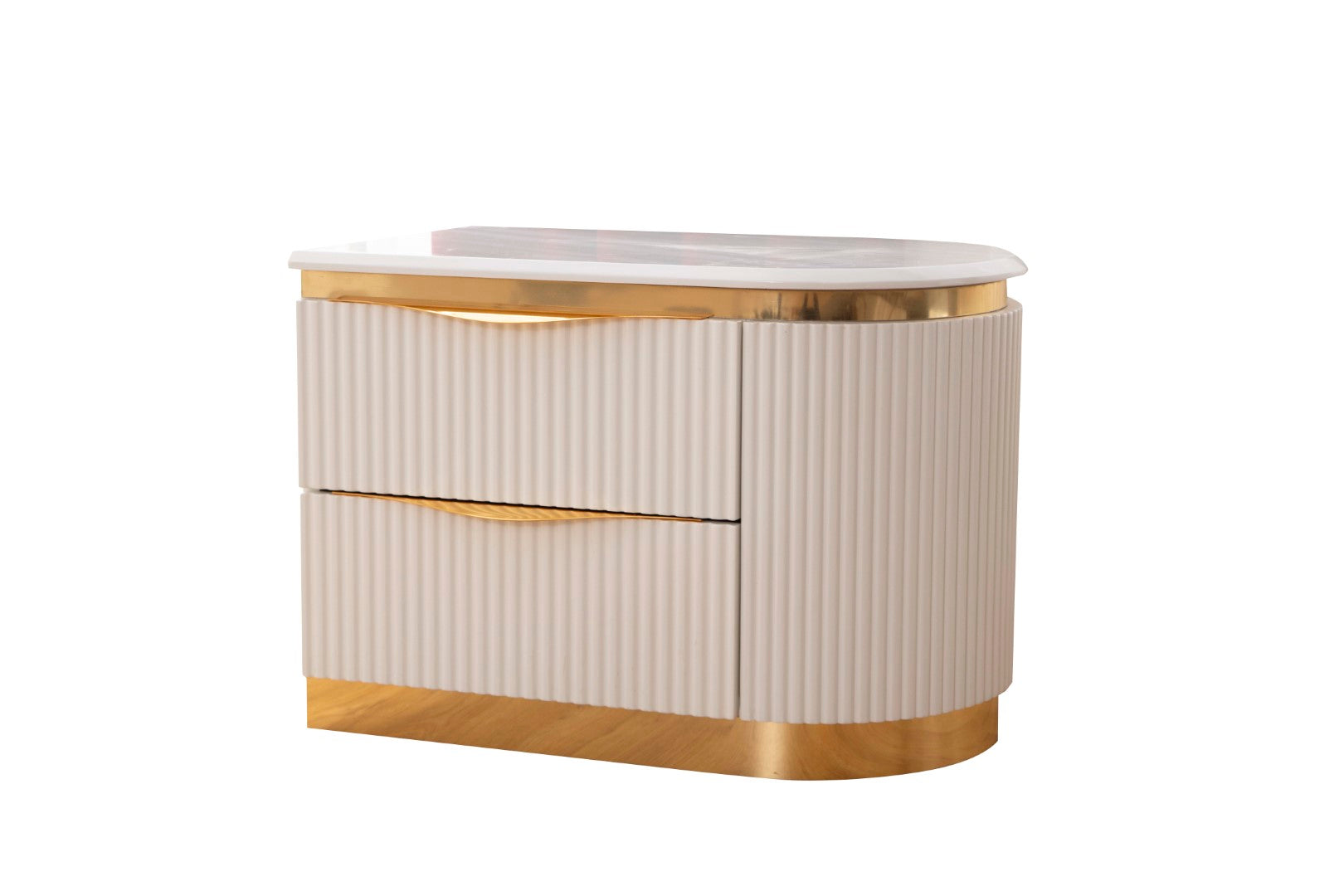 Galaxy Home Laura Gold Detailed Left Nightstand made with Wood White Wood