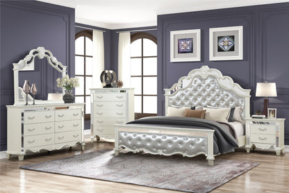 Galaxy Home Milan King 4 Piece Tufted Upholstery Bedroom Set Made with Wood White Wood