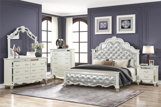 Galaxy Home Milan King 4 Piece Tufted Upholstery Bedroom Set Made with Wood White Wood