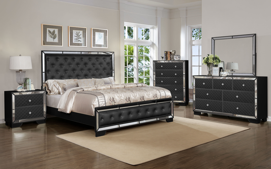 Galaxy Home Madison Full 4PC Upholstery Bedroom Set Made with Wood Black Wood