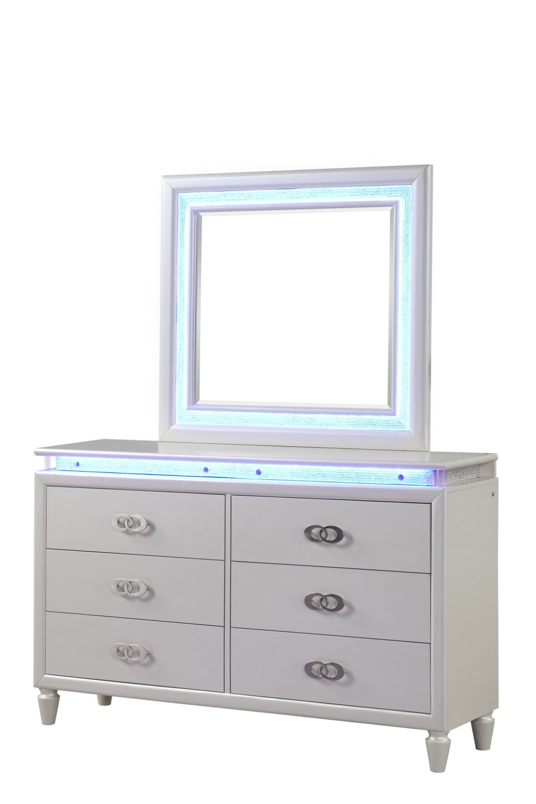 Galaxy Home Passion LED Dresser Made with Wood Milky White Wood