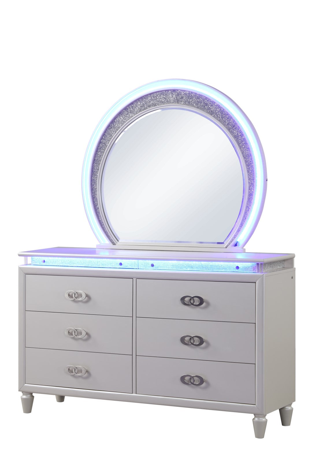 Galaxy Home Perla LED Dresser Made with Wood Milky White Wood