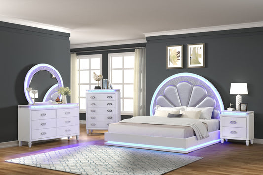 Galaxy Home Perla King 4 Piece LED Bedroom Set Made with Wood Milky White Wood