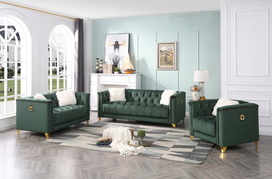Galaxy Home Russell Tufted Upholstery 3Pc Living Room Set Finished Velvet Fabric in Green Velvet