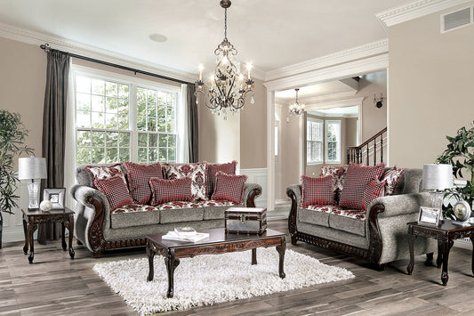 Whitland Light Gray/Red Sofa + Love Seat