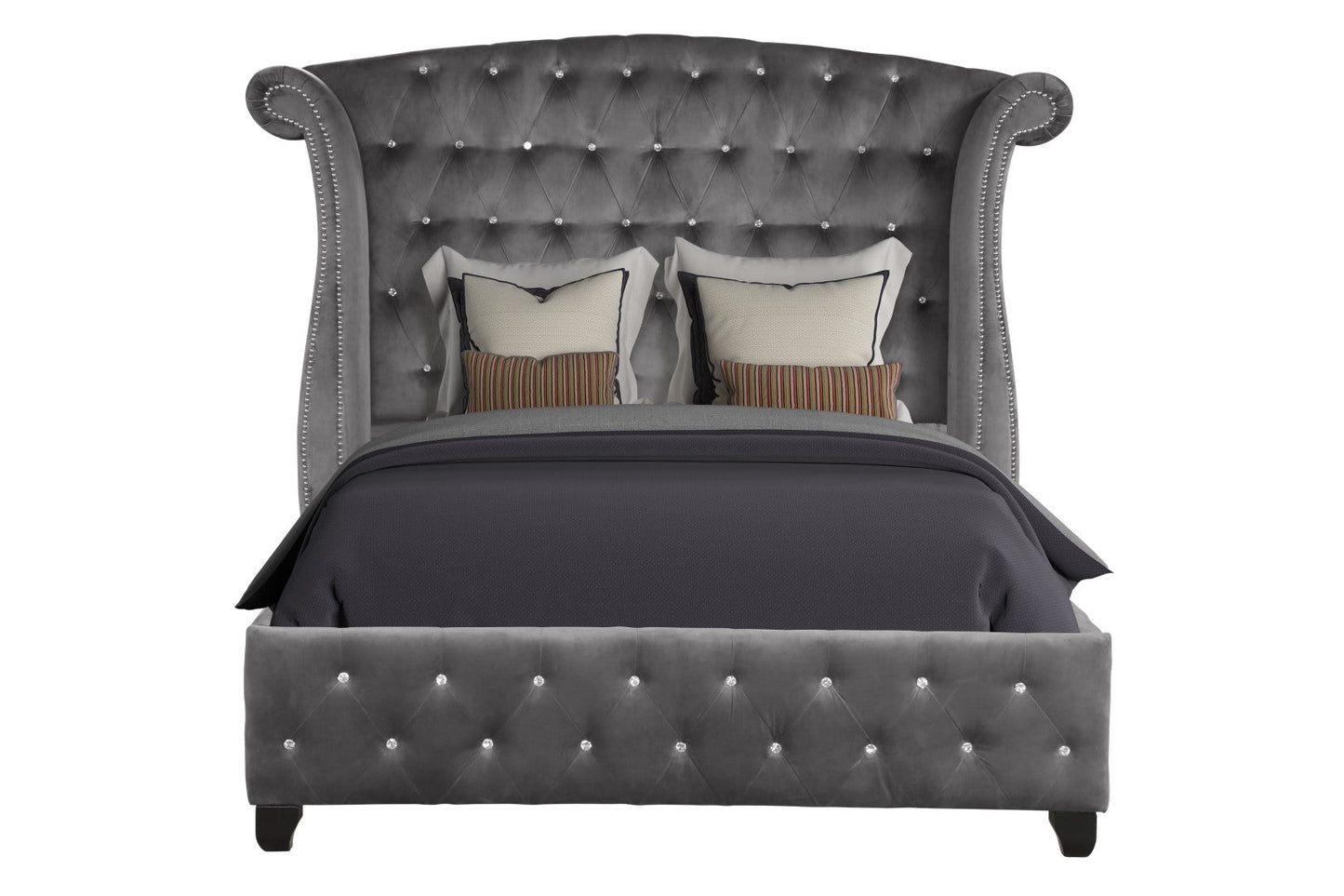 Galaxy Home Sophia Upholstery Queen Size Bed Made with Wood Gray Wood