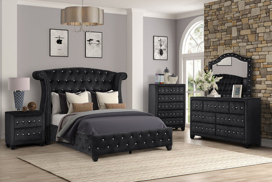 Galaxy Home Sophia Queen 5 Upholstery Bedroom Set Made With Wood Black Wood