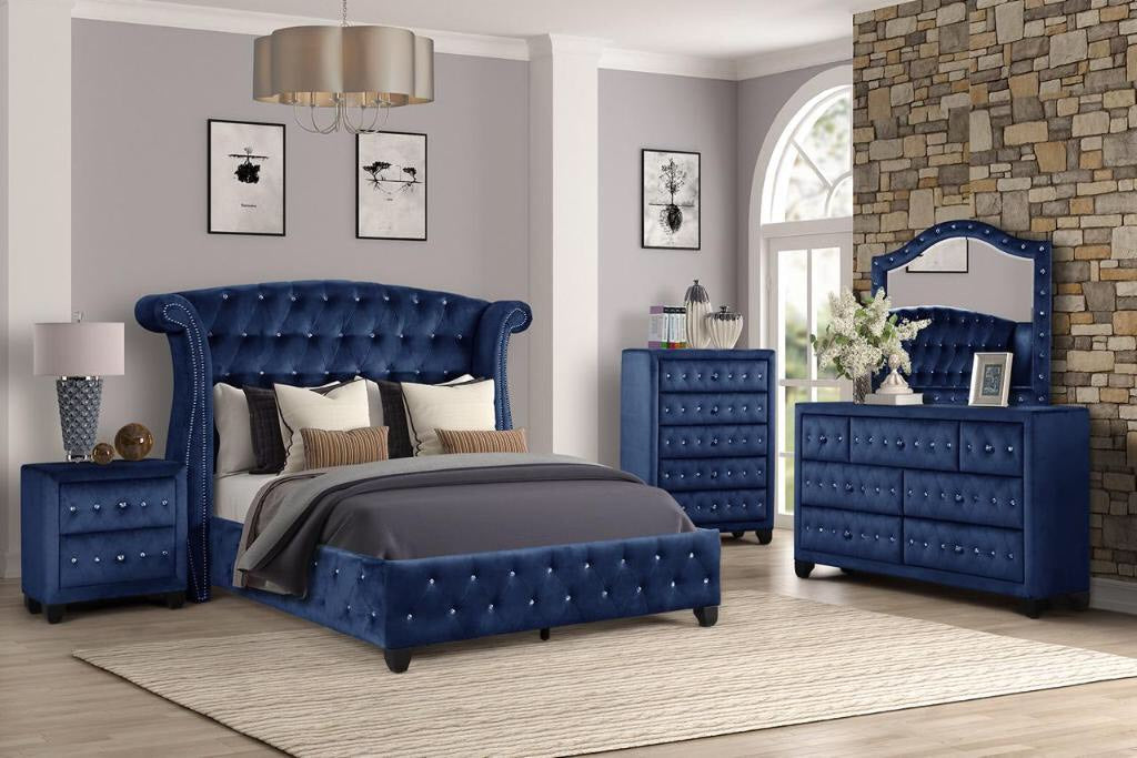 Galaxy Home Sophia Queen 5 Upholstery Bedroom Set Made With Wood Blue Wood
