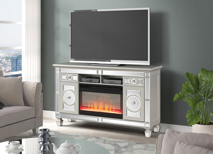 Galaxy Home Symphony Solid Wood TV Stand With Electric Fireplace Silver Wood