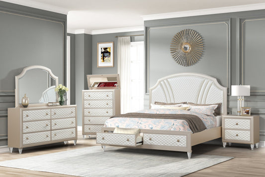Galaxy Home Tiffany Queen 5 Piece Bed Room Set Made with wood Ivory & Champagne Gold Wood