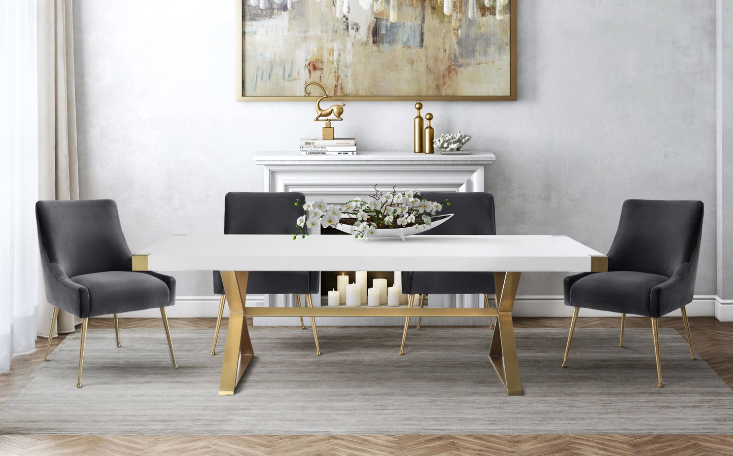 Zinna 95" Dining Table - White / Gold