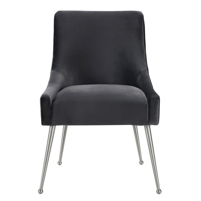 Aries Velvet Dining Chair - Grey/Silver