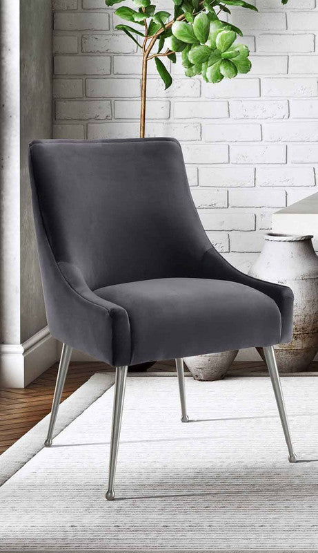 Aries Velvet Dining Chair - Grey/Silver