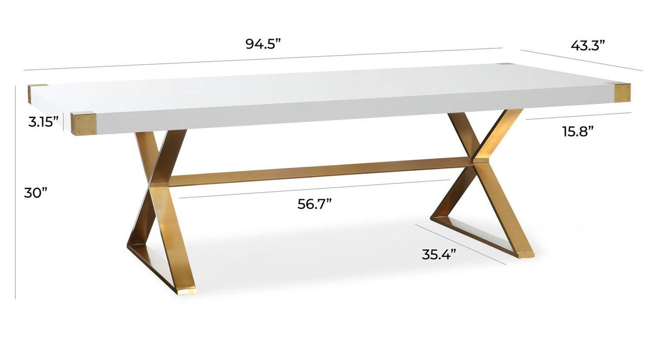 Zinna 95" Dining Table - White / Gold