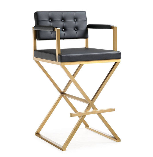 Annadale Vegan Leather Barstool  - Black / Gold