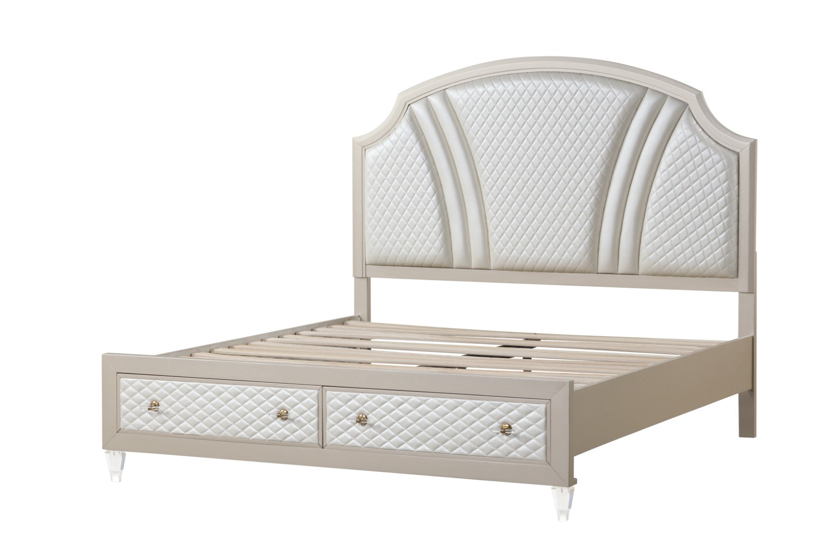 Galaxy Home Tiffany King Size Storage Bed made with Wood Ivory & Champagne Gold Wood