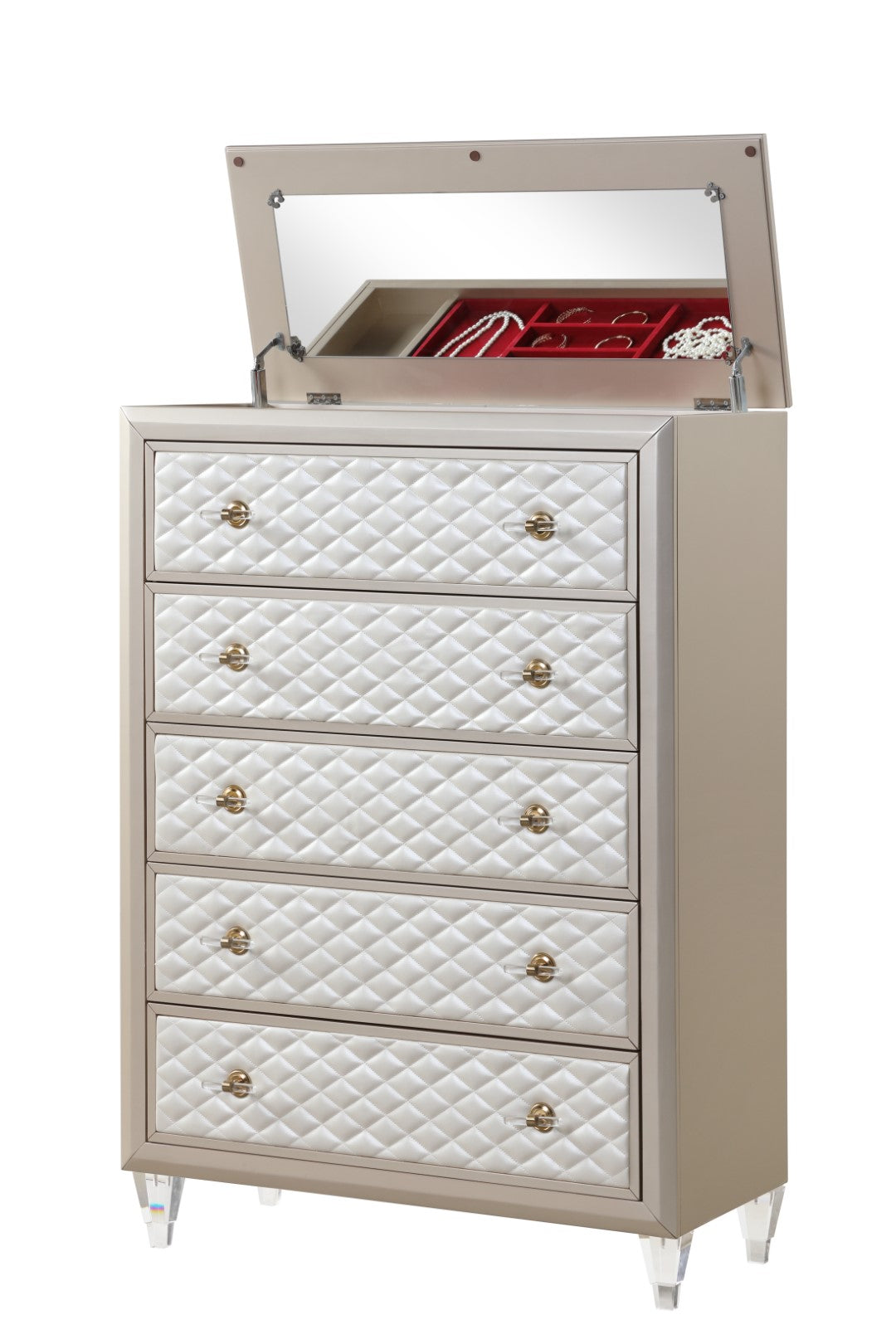 Galaxy Home Tiffany 5 Drawer Chest made with Wood Ivory & Champagne Gold Wood