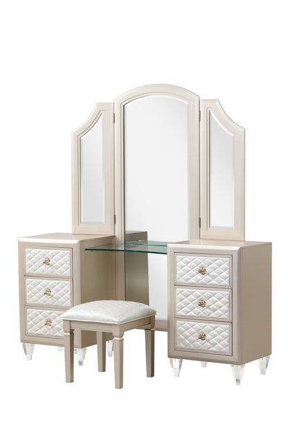 Galaxy Home Tiffany Vanity Set made with Wood Ivory & Champagne Gold Wood