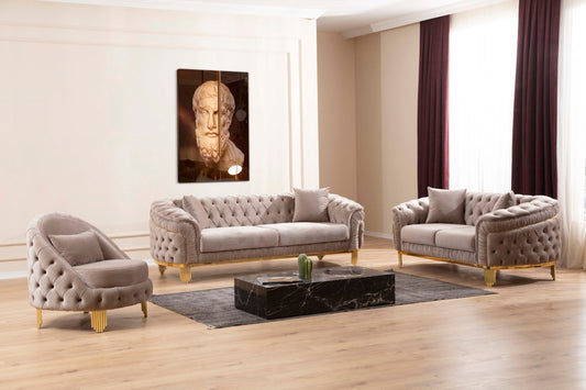 Galaxy Home Vanessa 3 Piece Living Room Set Finished with Velvet Upholstery Cappuccino Velvet
