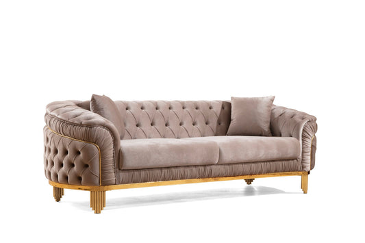 Galaxy Home Vanessa Tufted Upholstery Sofa finished with Velvet Fabric Cappuccino Velvet