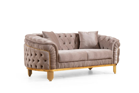Galaxy Home Vanessa Tufted Upholstery Loveseat finished with Velvet Fabric Cappuccino Velvet