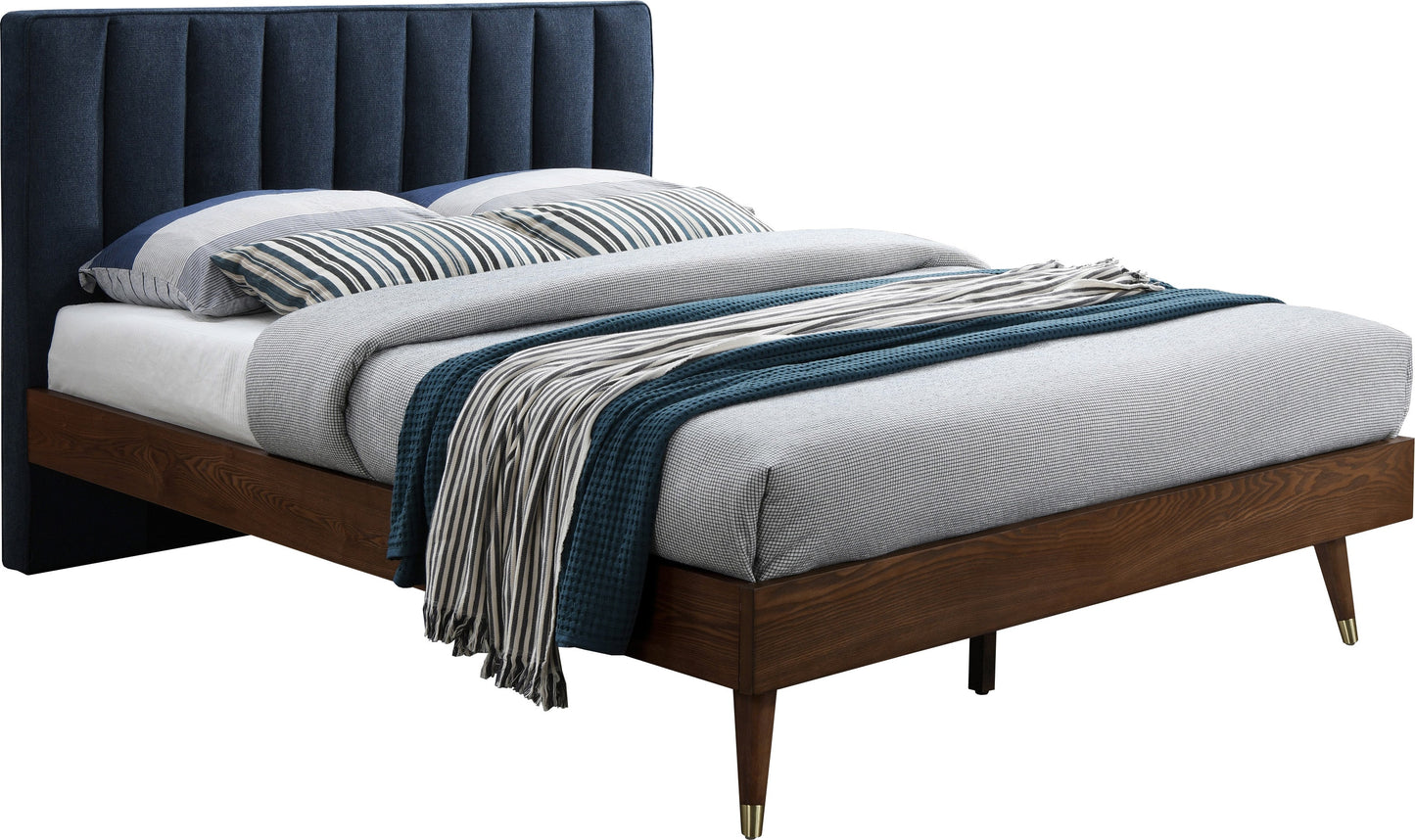 Vance Navy Linen Fabric King Bed (3 Boxes)