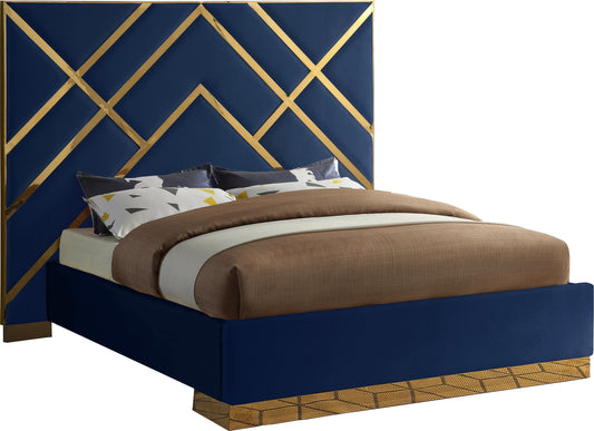 Vector Navy Velvet King Bed