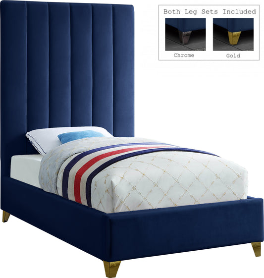 Via Navy Velvet Twin Bed