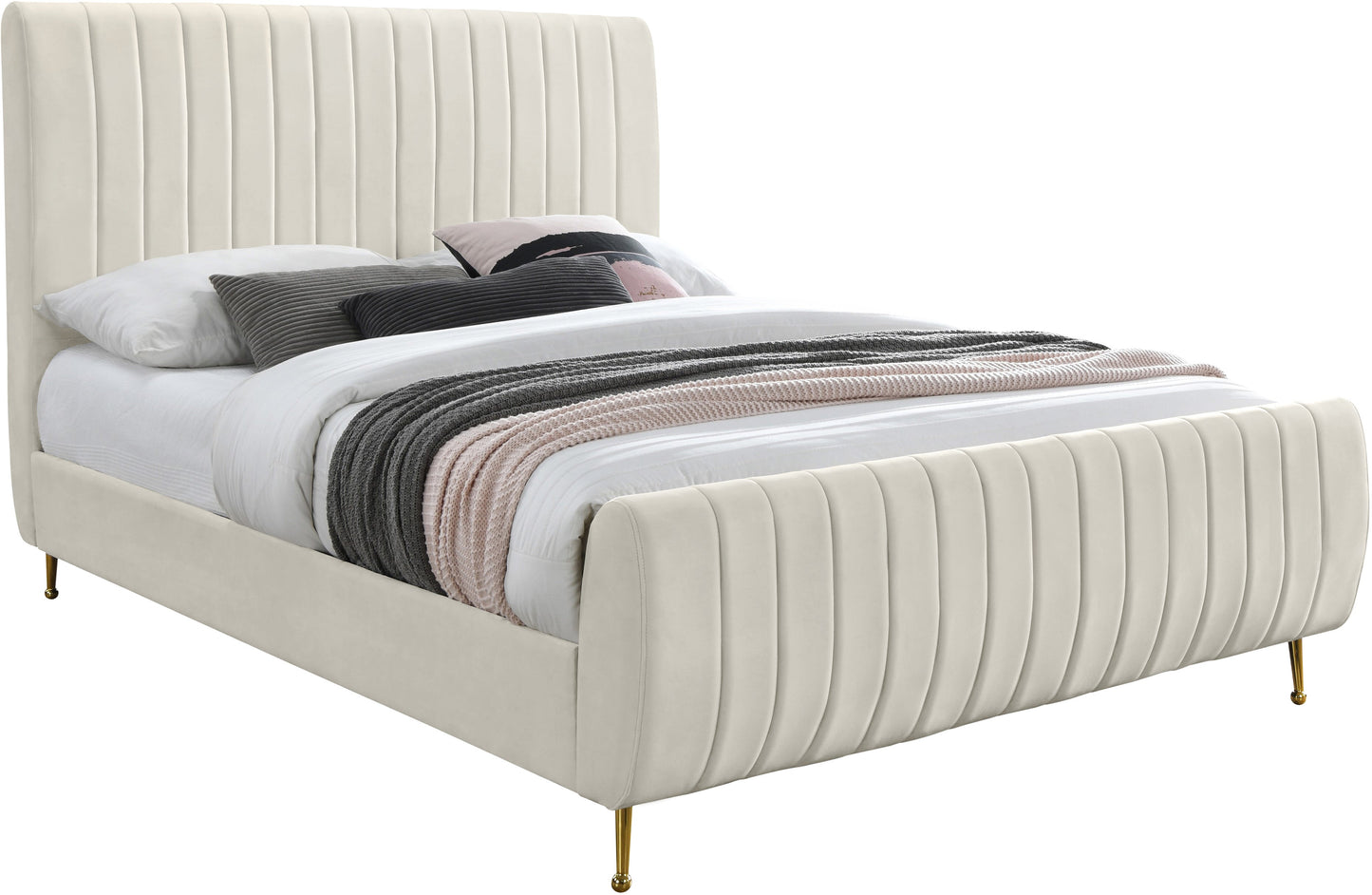 Zara Cream Velvet Full Bed (3 Boxes)