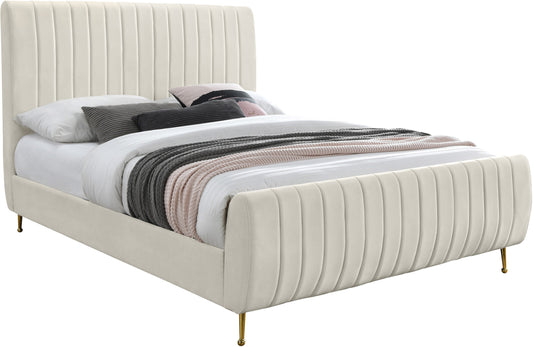 Zara Cream Velvet King Bed (3 Boxes)