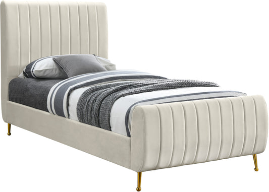 Zara Cream Velvet Twin Bed (3 Boxes)