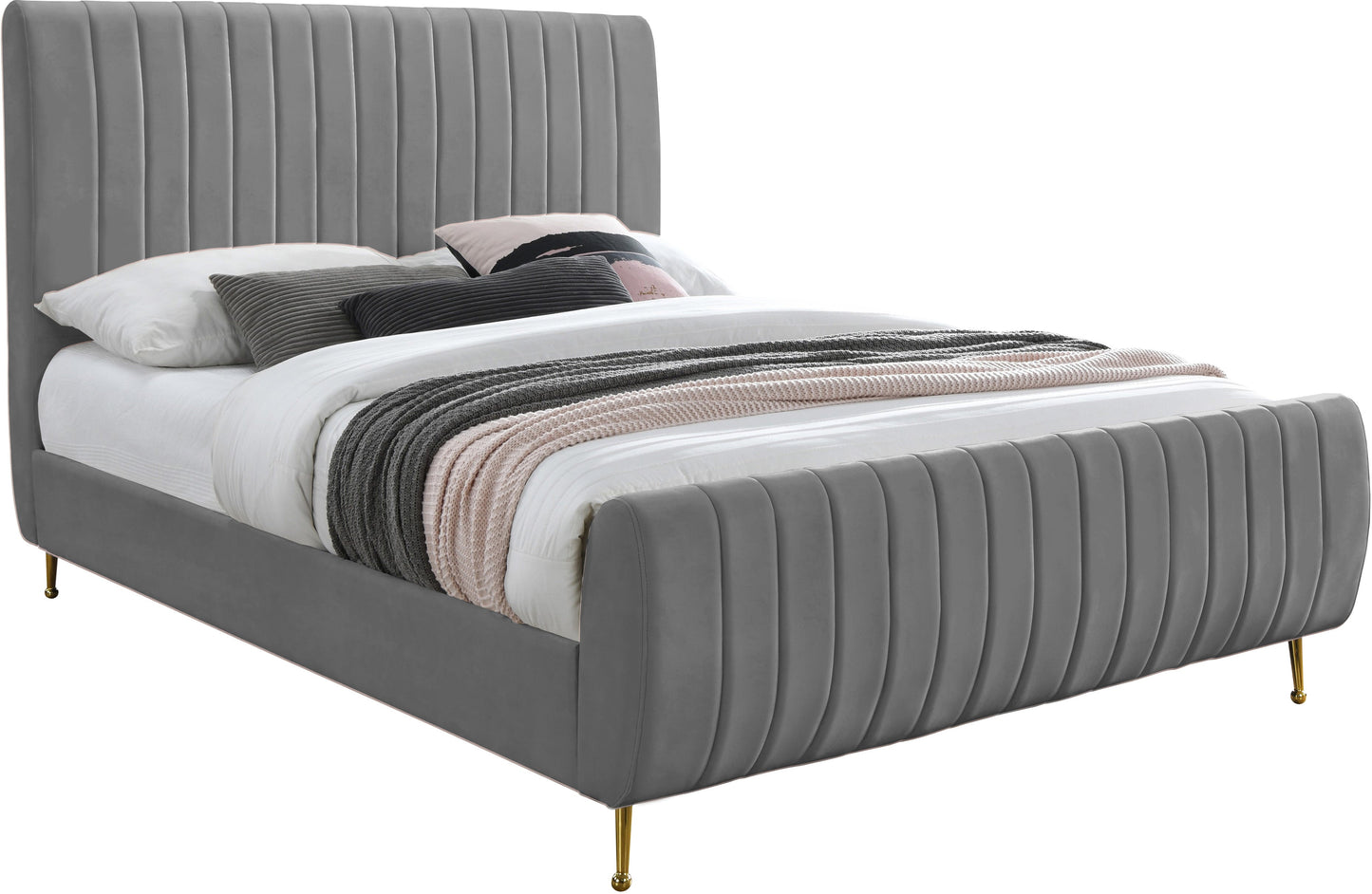 Zara Grey Velvet Full Bed (3 Boxes)