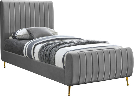 Zara Grey Velvet Twin Bed (3 Boxes)