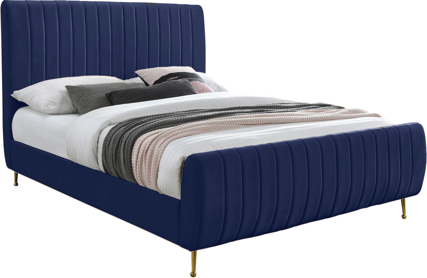 Zara Navy Velvet Full Bed (3 Boxes)