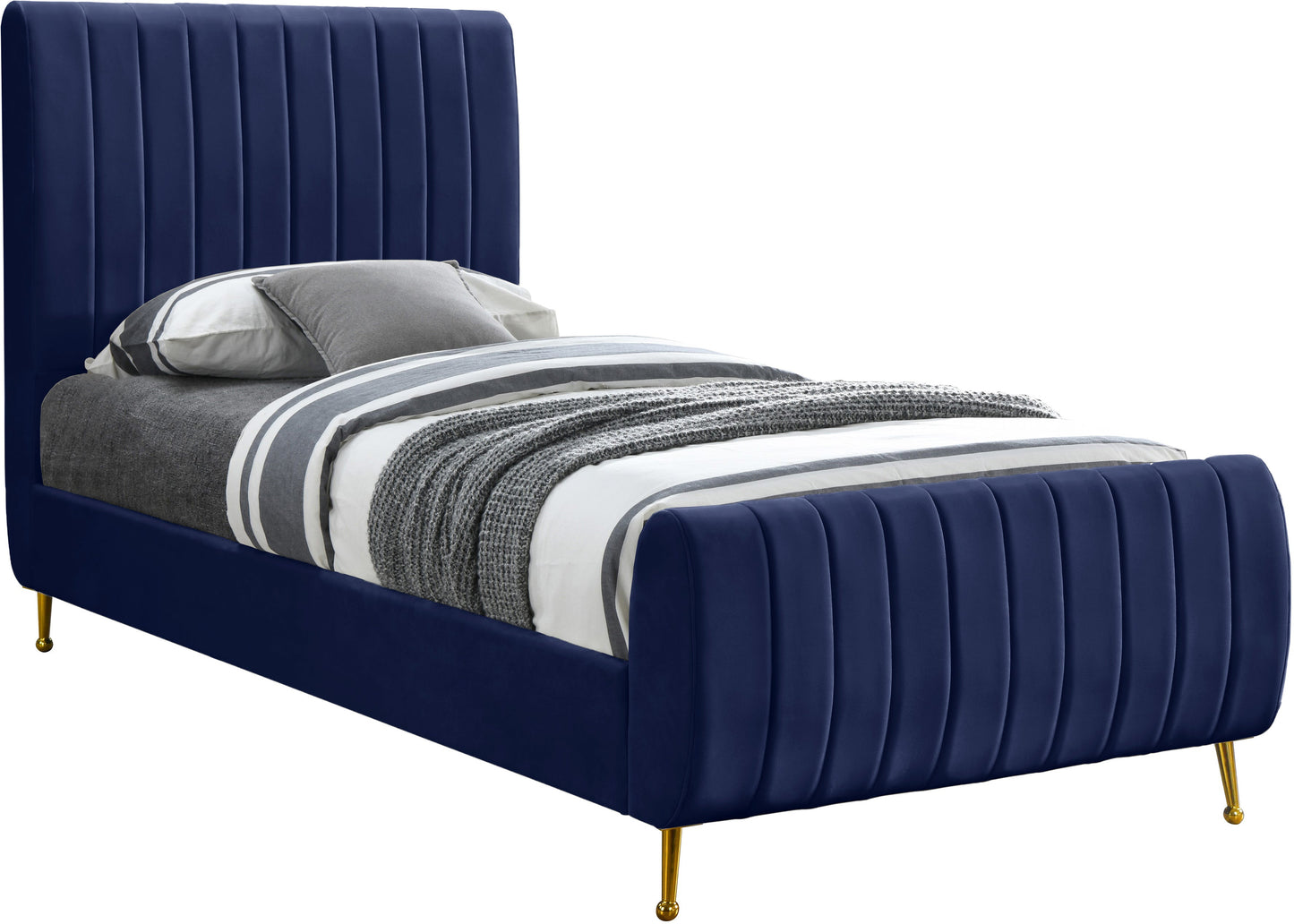 Zara Navy Velvet Twin Bed (3 Boxes)