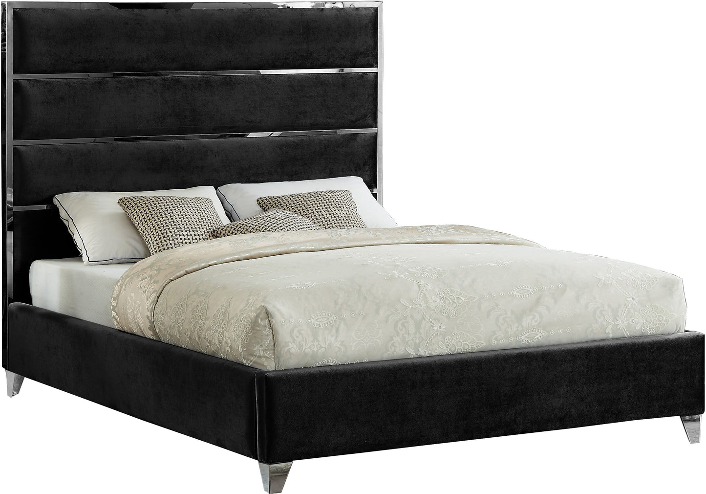 Zuma Black Velvet Queen Bed