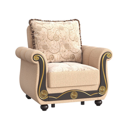 Americana Upholstered Convertible Armchair with Storage Beige