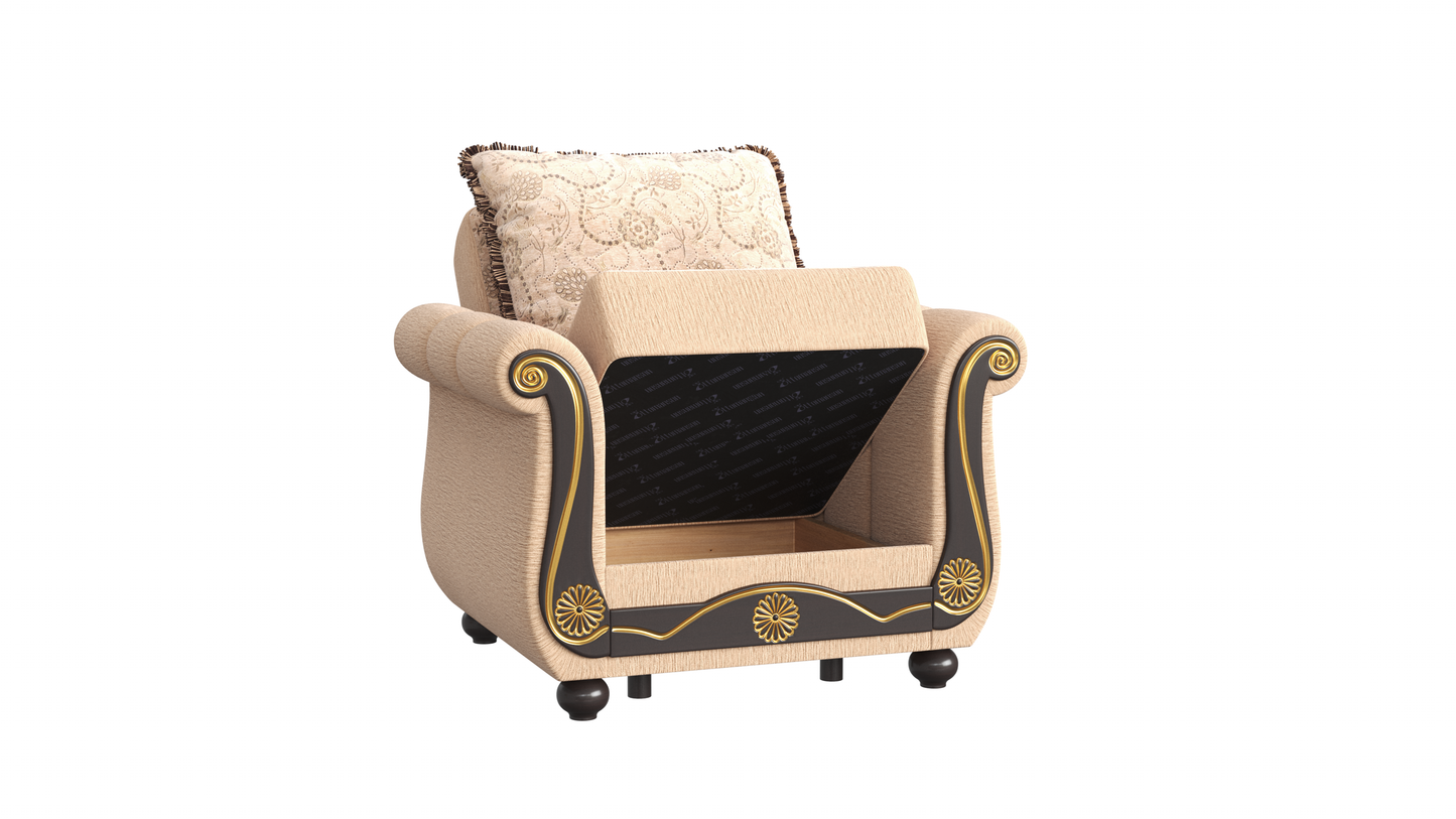 Americana Upholstered Convertible Armchair with Storage Beige